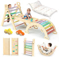 Pikler Triangle Set with Cushion - Climbing Toys for Toddlers 9-in-1, Montessori Philosophy Play Jungle Gym with Arch, Ramp, Ladder (Rainbow)