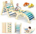 Pikler Triangle Set 7in1 Foldable Baby Climbing Toys Wooden Montessori Climbing Set with Arch&Ramp&Ladder Baby Climber Indoor Jungle Gyms for Toddlers Montessori Toys - Sky Blue