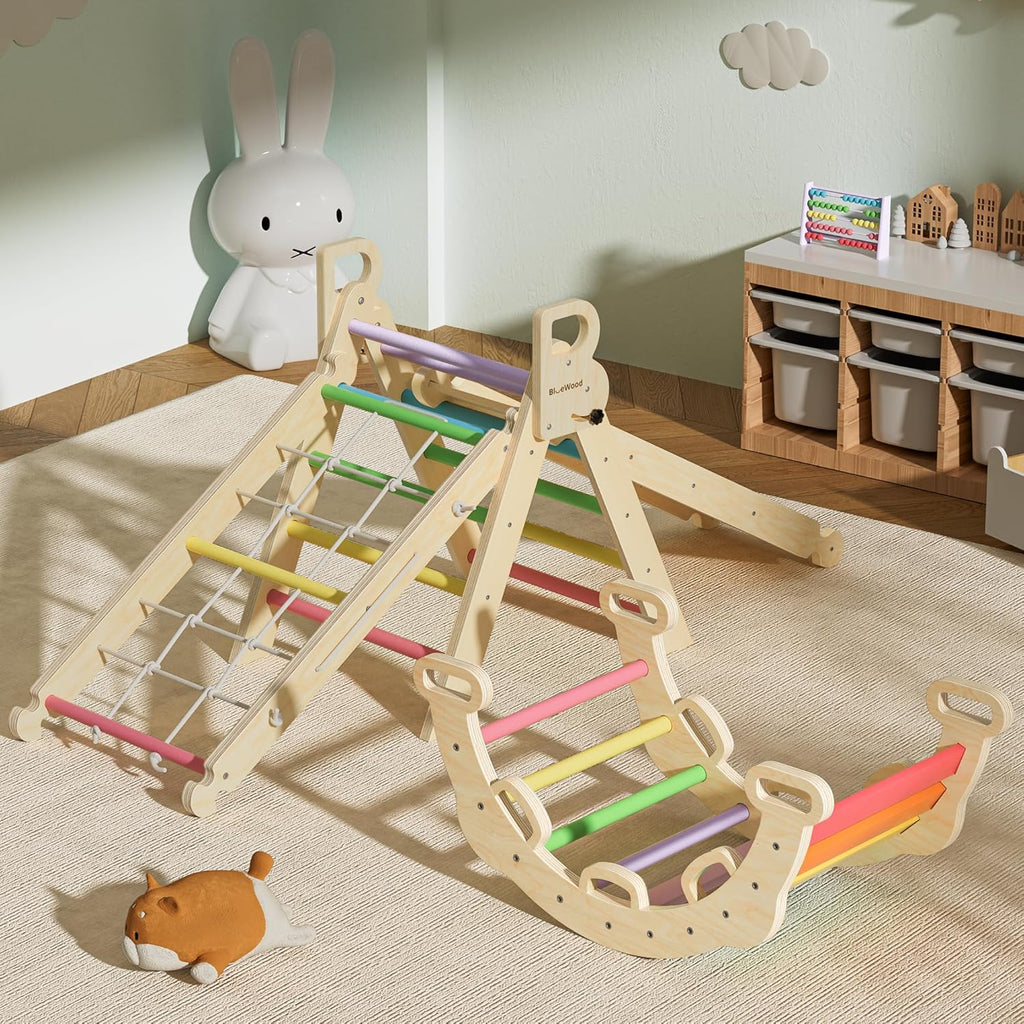 8-in-1 Pikler Triangle Climbing Set Toddler Toys Indoor Baby Jungle Gym Climber Playground for Kids - Rainbow
