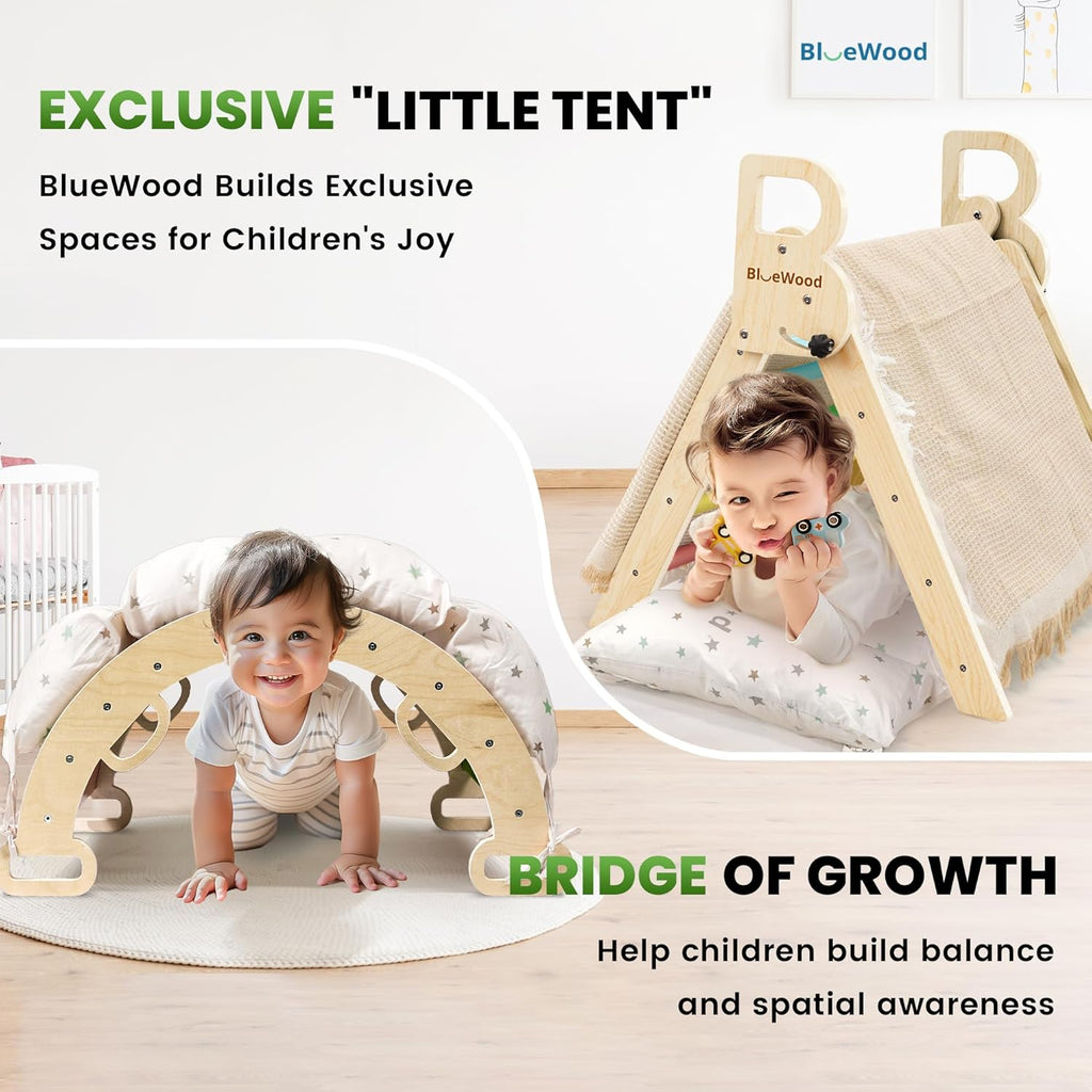 Pikler Triangle Set with Cushion - Climbing Toys for Toddlers 9-in-1, Montessori Philosophy Play Jungle Gym with Arch, Ramp, Ladder (Rainbow)