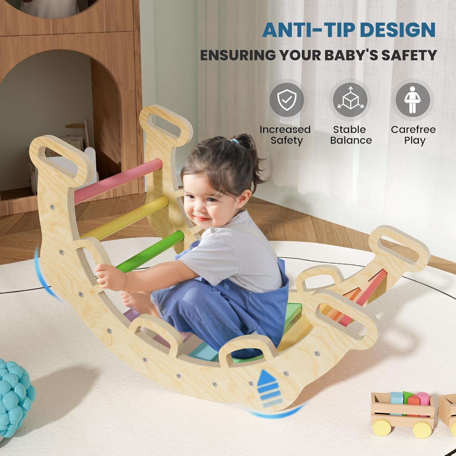 8-in-1 Pikler Triangle Climbing Set Toddler Toys Indoor Baby Jungle Gym Climber Playground for Kids - Rainbow