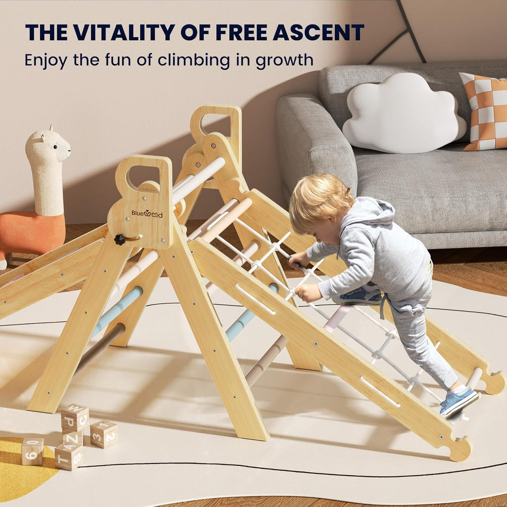 8-in-1 Pikler Triangle Climbing Set Toddler Toys Indoor Baby Jungle Gym Climber Playground for Kids - Mauve Pink