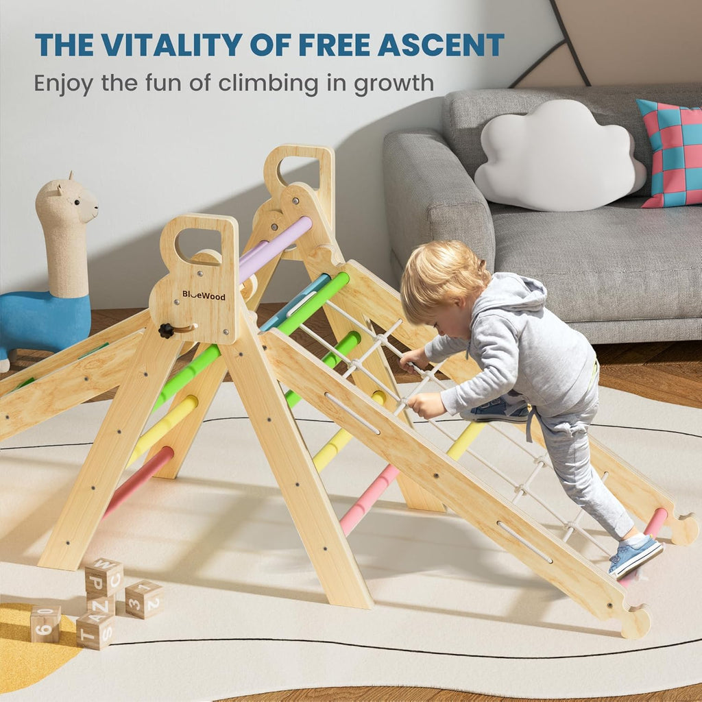 8-in-1 Pikler Triangle Climbing Set Toddler Toys Indoor Baby Jungle Gym Climber Playground for Kids - Rainbow